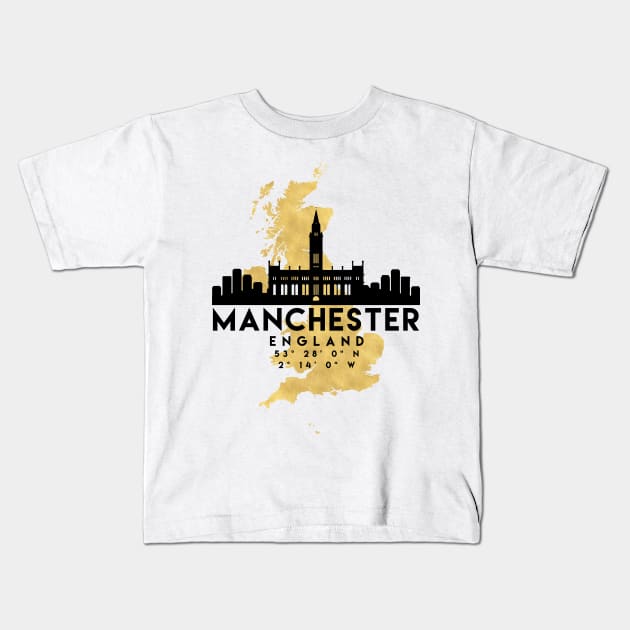 Manchester England Skyline Map Art Kids T-Shirt by deificusArt